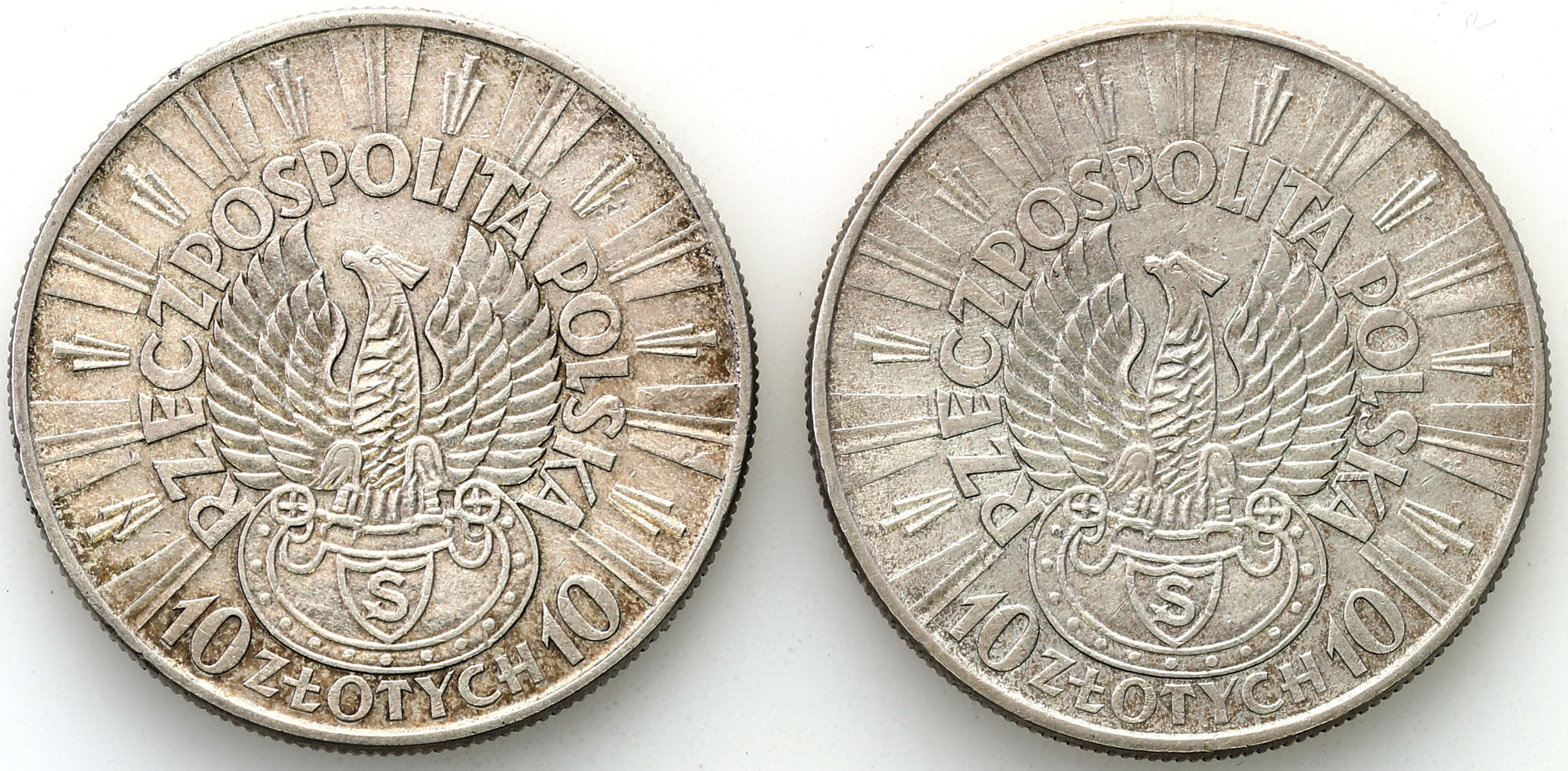 II RP. 10 złotych 1934 Piłsudski strzelecki, zestaw 2 monet
